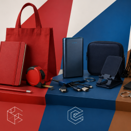 Gadget per fiere ed eventi esposti in uno stand fieristico